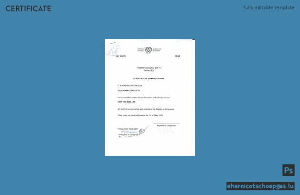 Beispiel einer Namensänderungsurkunde des zyprischen Handelsregisters
